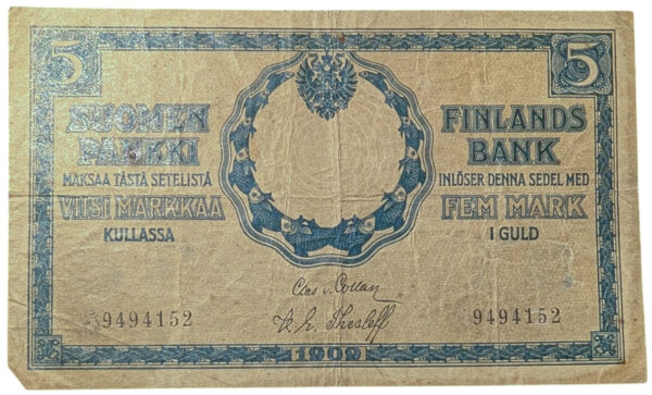 Finland 1909 5 Markkaa 19494152 von Collan – Thesleff