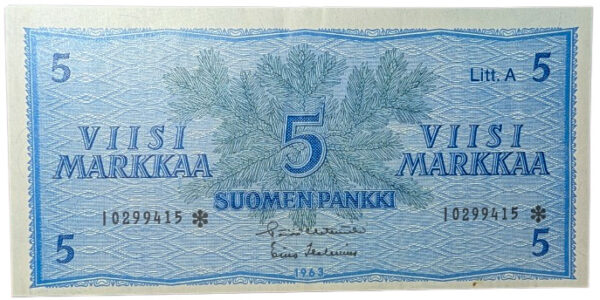 Finland 1963 5 Markkaa Litt.A Star (replacement) I0299415 Hetemäki – Helenius