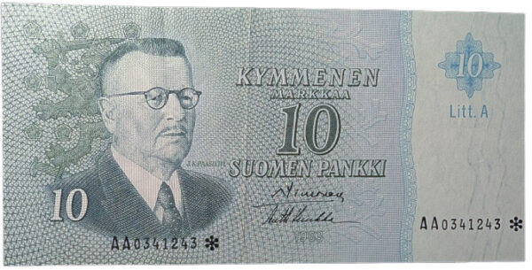 Finland 1963 10 Markkaa Litt.A Star/Replacement AA0341243 Simonen – Luukka