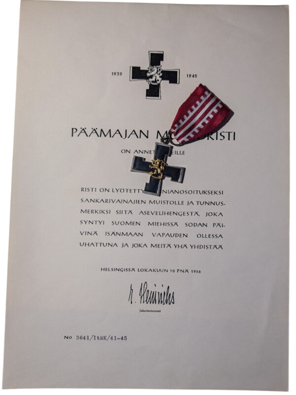 Finland 1939-1945 Headquarters Cross with Document - Image 2