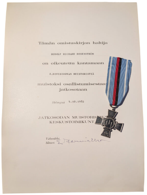 Finland 1941-1944 8th Division Cross with Document - Image 3