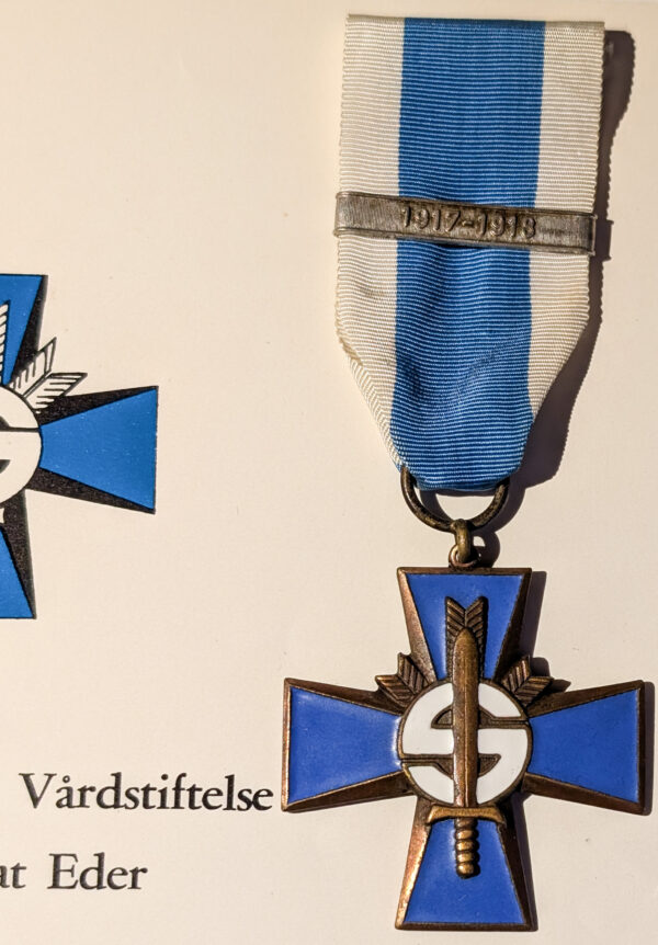 Finland Civil Guard Blue Cross with 1917-1918 Bar and Document