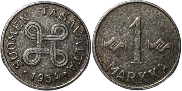 Finland 1954 1 Markka, Without Nickel Plating - Image 2