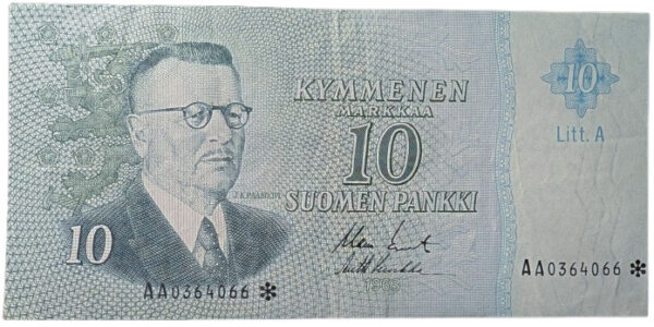 Finland 1963 10 Markkaa Litt.A Star/replacement AA0364066 Koivisto – Luukka