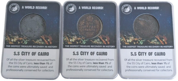 India 1 Rupee 1862, 1907, 1919 S.S. City of Cairo Shipwreck Coin Set