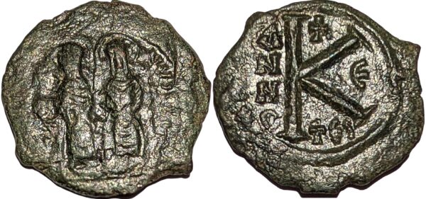 Bysantti, Tiberius II Constantinus 578-582 jKr, 1/2 Follis Thessaloniki - Image 3