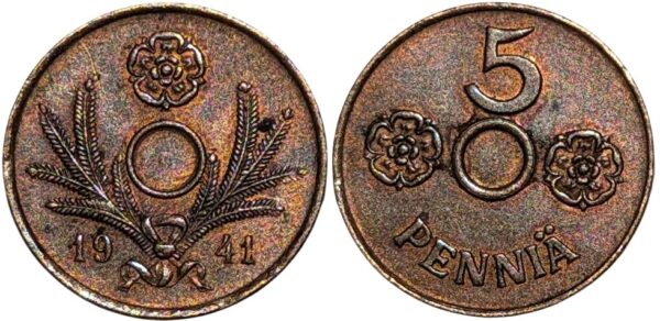 Finland 1941 5 Pennia Without Center Hole - Image 2