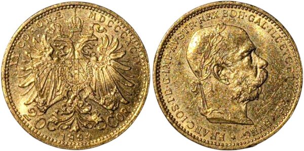 Austria Gold 1894 20 Corona - Image 3