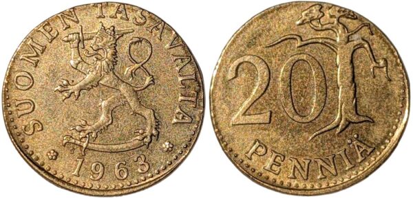 Finland 1963 20 Penniä, Struck on 10 Penniä Planchet - Image 3