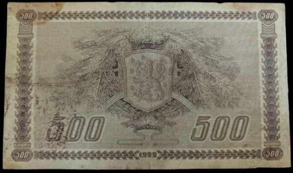 Finland 1922 500 Markkaa Litt. C F275121 Jutila – Wahlman - Image 2
