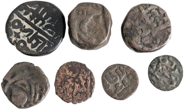 Lot of (7) Islamic and Indian bronze coins