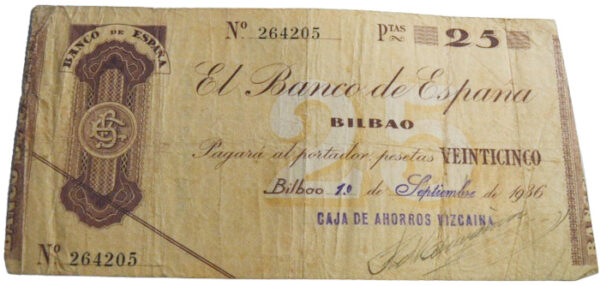 Spain, Bilbao 1936 25 Pesetas