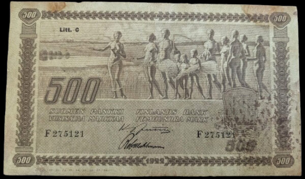Finland 1922 500 Markkaa Litt. C F275121 Jutila – Wahlman