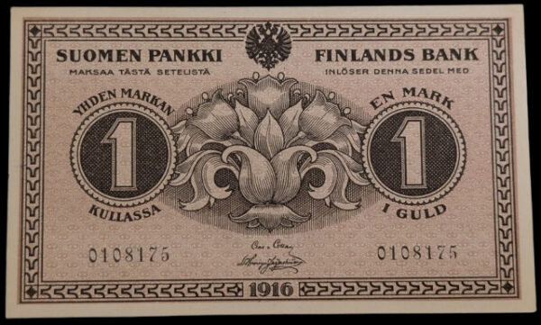 1 Markka 1916 0108175 von Collan – Hisinger Jägerskiöld