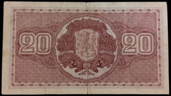 Finland 1922 20 Markkaa Litt. C N0874142 Burgman - Aspelund - Image 2