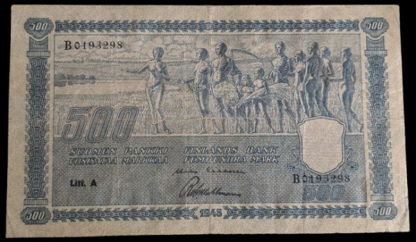 500 Markkaa 1945 Litt. A B0193298 Kekkonen - Wahlman