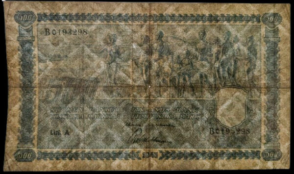 500 Markkaa 1945 Litt. A B0193298 Kekkonen - Wahlman - Image 3