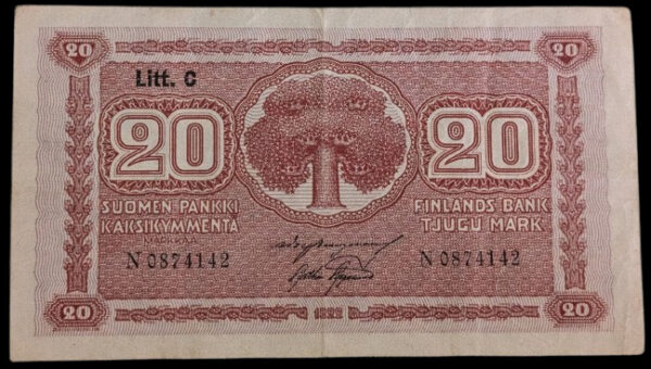 Finland 1922 20 Markkaa Litt. C N0874142 Burgman - Aspelund