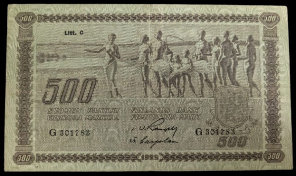 500 Markkaa 1922 Litt. C G301783 Kivialho – Rangell, tyyppi II