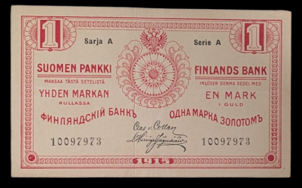 Finland 1915 1 Markka Series A 10097973 von Collan – Hisinger Jägerskiöld