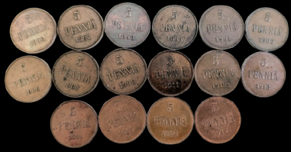 Finland 1896-1917 5 Pennia 16pcs