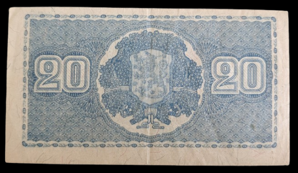 Finland 1945 20 Markkaa Litt. B,  Off Center Error - Image 2