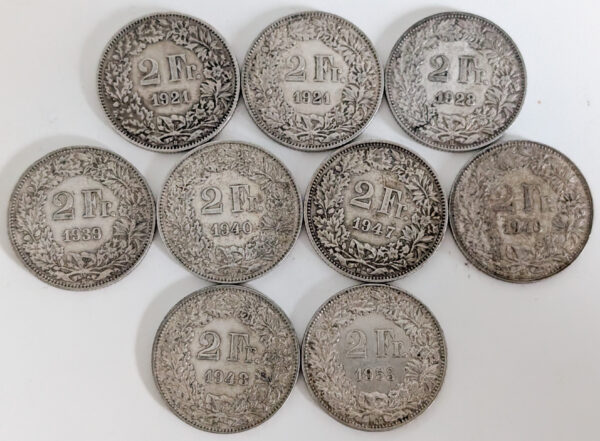 Switzerland 1921-1953 2 Francs 9kpl