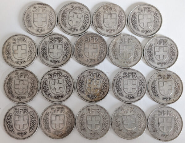 Switzerland 1931-1951 5 Francs 19pcs lot