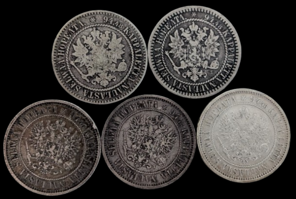 1 Markka 1865-1874 5kpl - Image 2