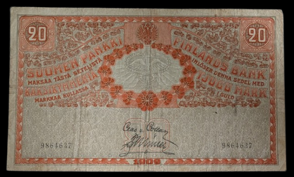Finland 1909 20 Markkaa 9864637 von Collan – Müller (Senate Issue P#19D)