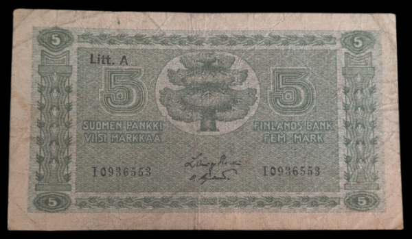 Finland 1922 5 Markkaa Litt. A I0936553 af Heurlin - Aspelund
