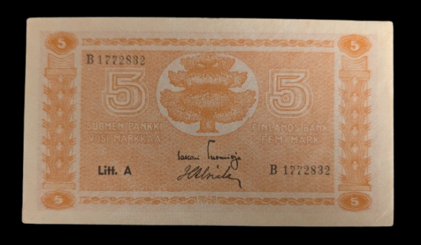 Finland 1945 5 Markkaa Litt. A B1772832 Tuomioja - Alsiala