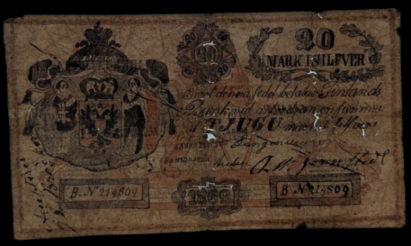 Finland 1862 20 Markkaa, Old Falsification from the Time Period, ex. Holmasto Auction No 129 - Image 3