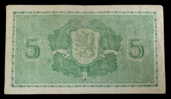 5 Markkaa 1939 Litt. D B3437782 Jutila – Aspelund - Image 2