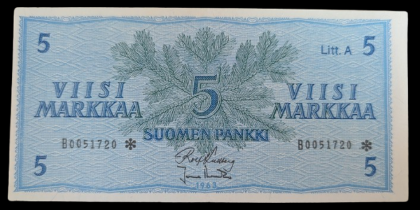 Finland 1963 5 Markkaa Litt. A Star(replacement) B0051720 Kullberg - Aranko