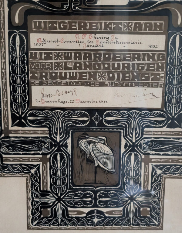 Chris Lebeau (Dutch, 1878 – 1945) Diploma for 25th Anniversary of Service, 1931 - Image 3