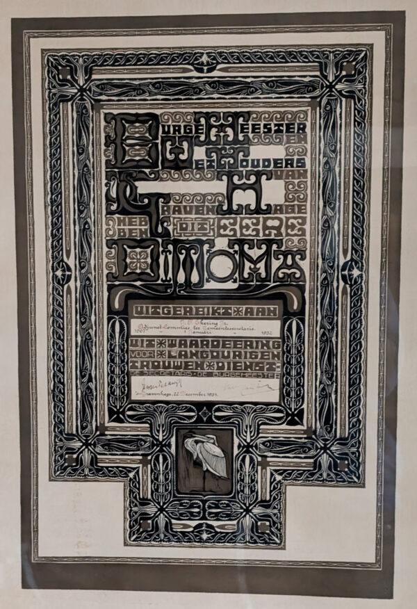 Chris Lebeau (Dutch, 1878 – 1945) Diploma for 25th Anniversary of Service, 1931