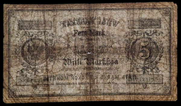 Finland 1878 5 Markkaa No 0423795 - Image 3