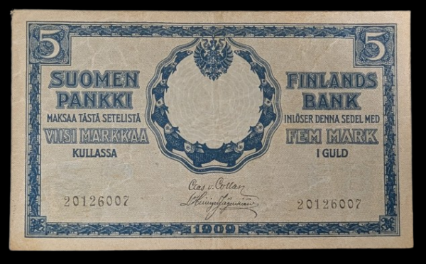 5 Markkaa 1909 SP FB 20126007 von Collan – Hisinger Jägerskiöld