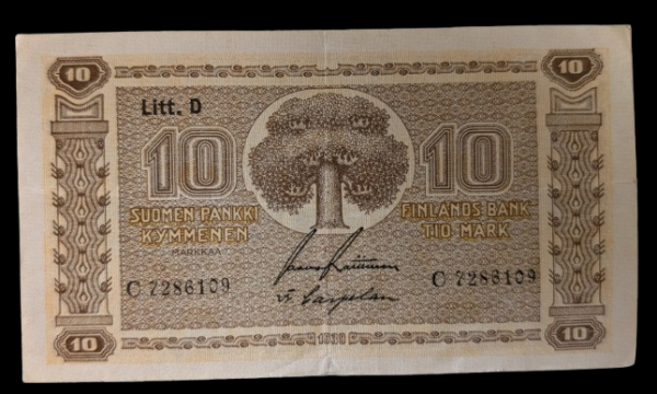 Finland 1939 10 Markkaa Litt. D C7286109 Raittinen - Carpelan