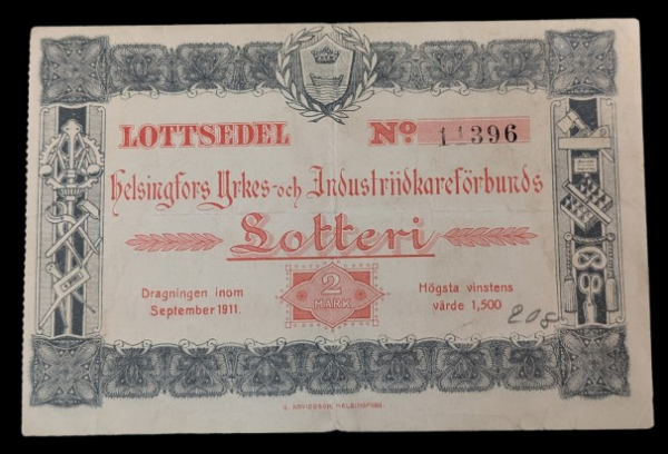 Helsingin ammatin- ja teollisuuden-harjoittajain liiton, arpalippu 1911 - Image 2