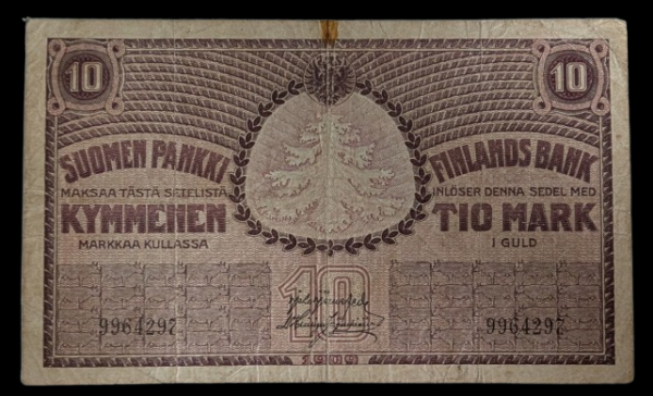 10 Markkaa 1909 9964297 (Tasavalta, 7 numeroa) SNY 141.2