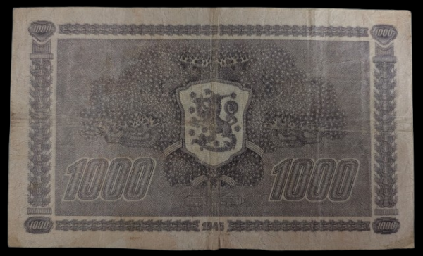 Finland 1945 1000 Markkaa Litt. B D4241929 Tuomioja - Alsiala - Image 2