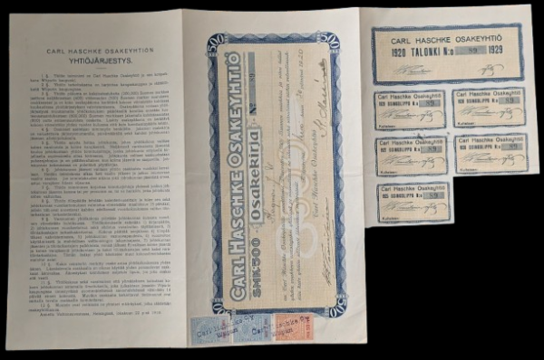 Carl Haschke Ltd. Vyborg 500 Markkaa Share Certificate 1920 - Image 2