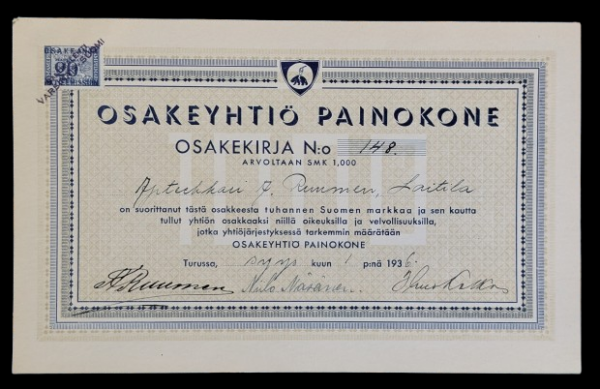 IKL Printing Press Company Ltd., 1000 Markkaa 1936