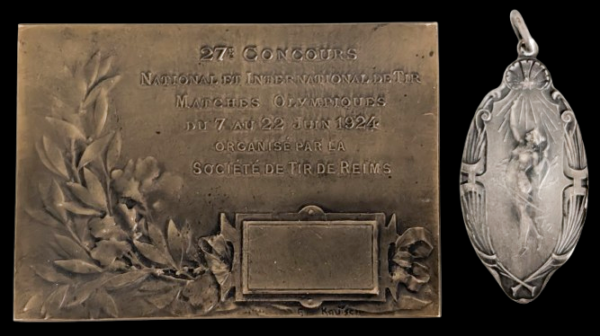 Paris 1924 Olympics plaque & Jeton Commemorating Shooting Matches at Reims - Image 2