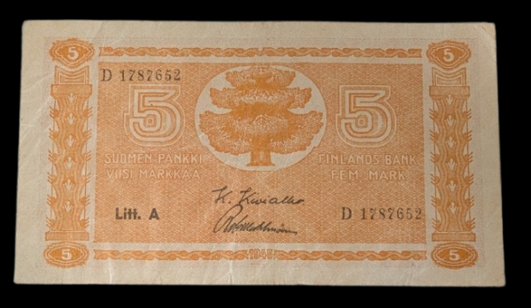 Finland 1945 5 Markkaa Litt. A D1787652 Kivialho – Wahlman
