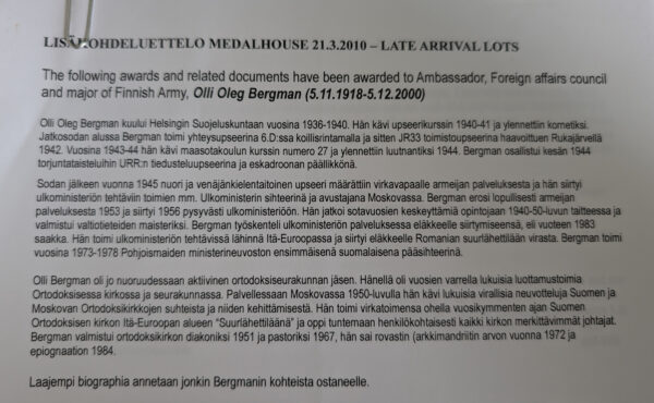 Finland Order of the Holy Lamb Grand Cross in case of Issue, Awarded to Major Olli Bergman - Image 4