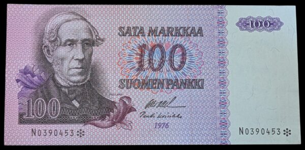 100 Markkaa 1976 Tähti N0390453 Ollila – Koivikko