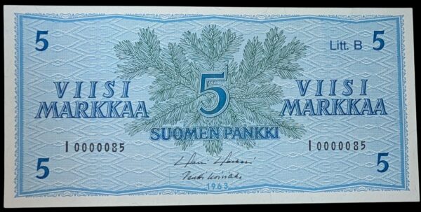 5 Markkaa 1963 Litt. B Korvaava I0000085, pieni sarjanumero!